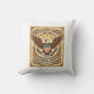 Coussin Aigle chauve vintage patriotique en détresse