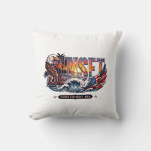 Coussin Aigle et drapeau américain vintage "SUNSET" Vague