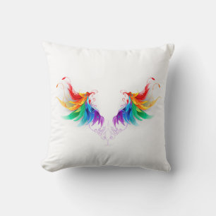Coussin Ailes fluffy arc-en-ciel