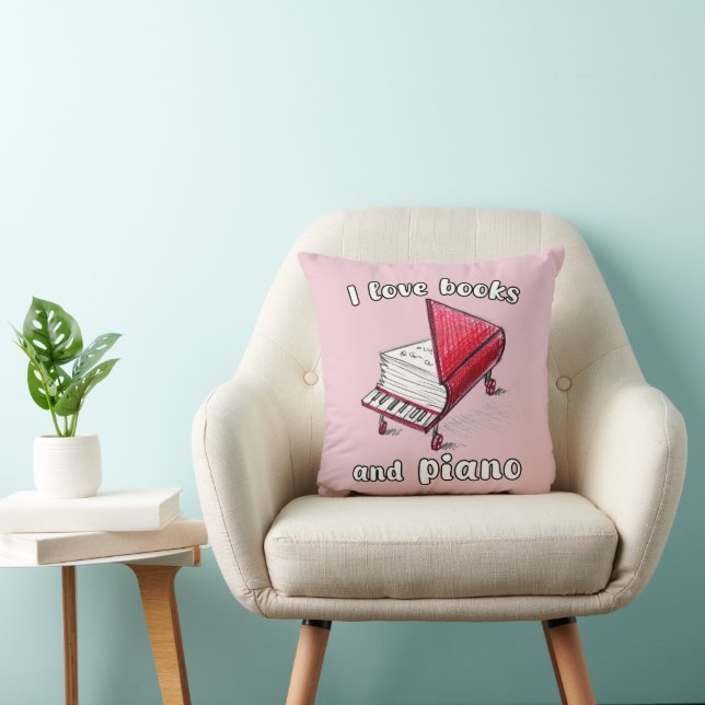 Coussin Aimer Piano Musique Et Lecture Livres Rose (Chaise)
