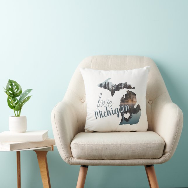 Coussin Aimez L'État Natal Du Michigan Silhouette (Chaise)