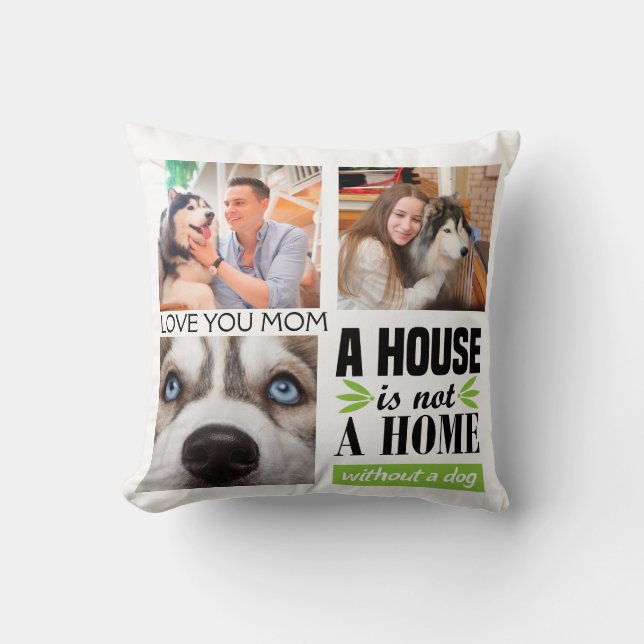 Coussin Aimez maman trois photos et citation de chien Cush (Recto)