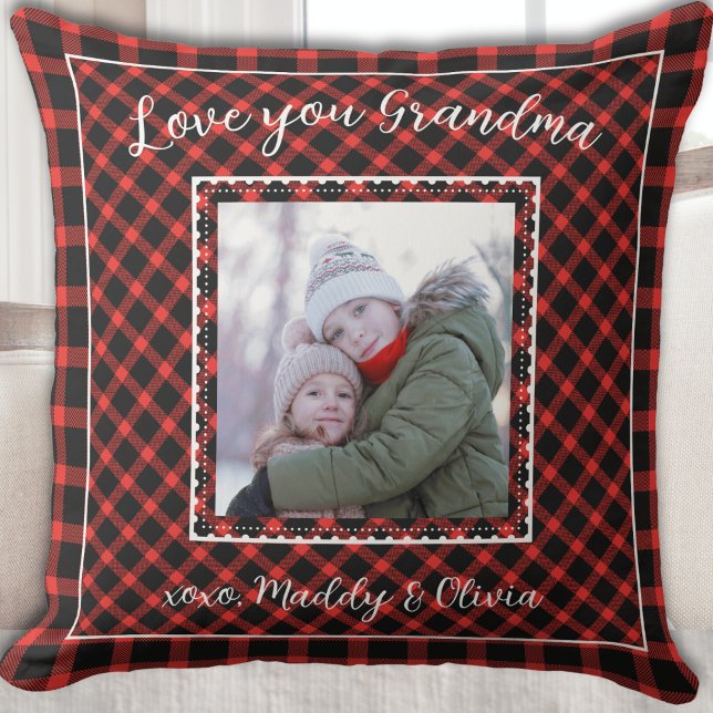 Coussin Aimez-vous grand-mère Moderne Buffalo Rouge Plaid (Love you Grandma Modern Red Buffalo Plaid Throw Pillow)