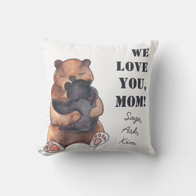 Coussin Aimez-vous Maman mignonne Bébé Ours Hug (Recto)