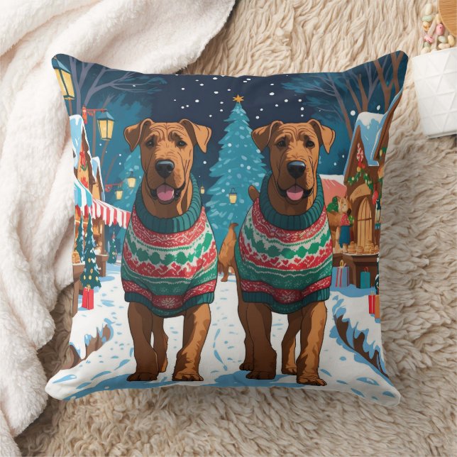 Coussin Airedale Dogs Christmas Snow Holiday (Couverture)