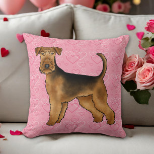 Coussin Airedale Terrier Chien Aimer Avec Motif Coeur Rose
