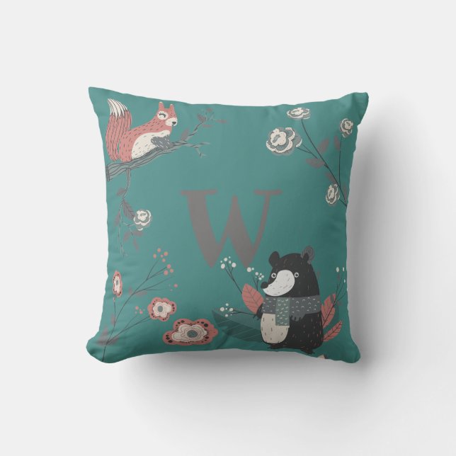 Coussin AJOUTER LA LETTRE - Animaux des bois nordiques Fol (Recto)