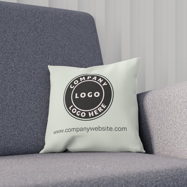 Coussin Ajouter le logo de l'entreprise et le site Web de  (Business Logo Elegant Light Sage Throw Pillow)