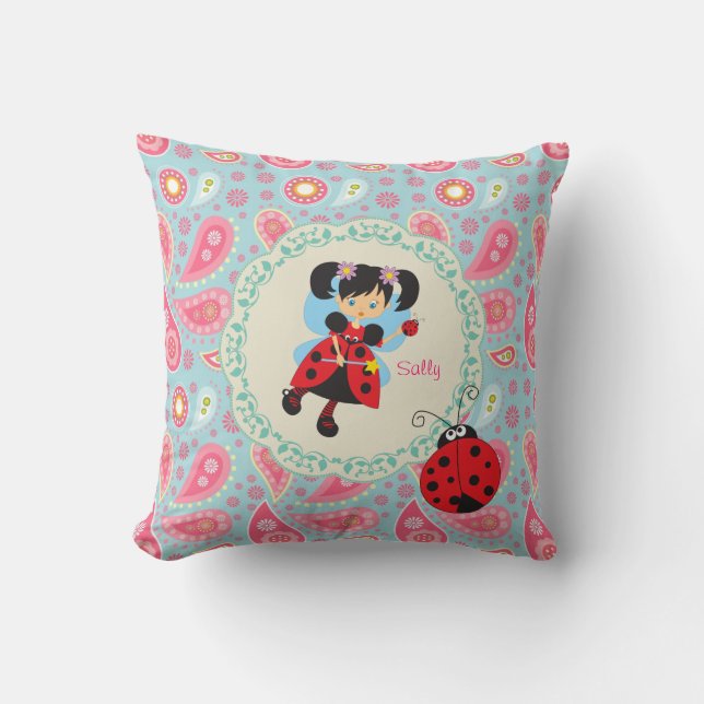 Coussin Ajouter le nom Pretty ladybug Fairy rose paisley (Recto)