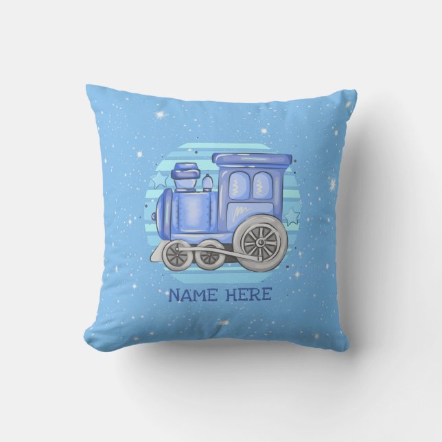 Coussin Ajouter le nom Steam Train Engine Baby Blue (Recto)