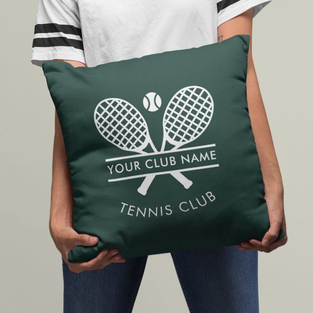 Coussin Ajouter Sports Club Nom Tennis Sports Vert N'impor (Sports Club Name Tennis Sports Green Any Color Throw Pillow)