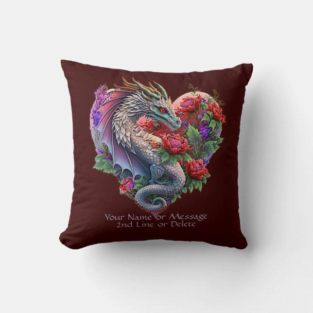 Coussin Ajouter un message de nom, Dragon de Coeur & Fleur (Recto)