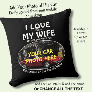Coussin Ajouter Un Nom, Sa Photo De Voiture, Texte, J'Aime