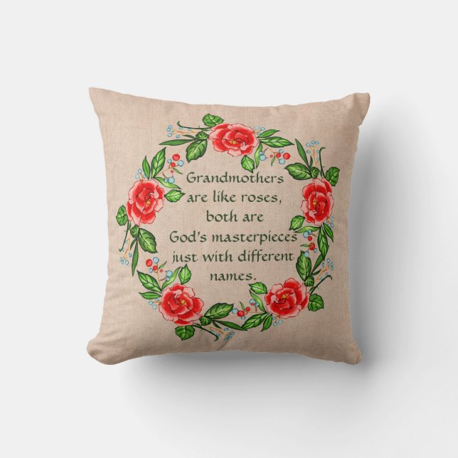 Coussin Ajouter un texte, grand-mères Comme Roses, grand-m (Recto)