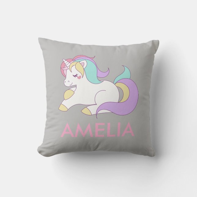 Coussin Ajouter Votre Nom Cute Unicorn Personnalisé (Recto)