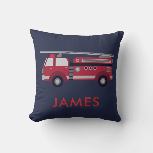 Coussin Ajouter votre nom Red Fire truck Personnalisé (Recto)