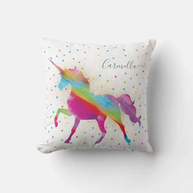 Coussin Ajoutez les parties scintillantes d'or de licorne (Recto)