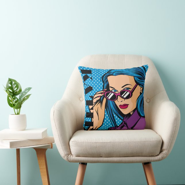 Coussin Ajoutez votre nom | Moderne Pop Art Girl (Chaise)