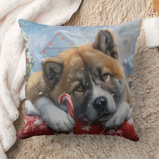 Coussin Akita Chien Festive de Noël (Couverture)