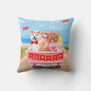 Coussin Akita Chien Saint Valentin Coeurs de Camion