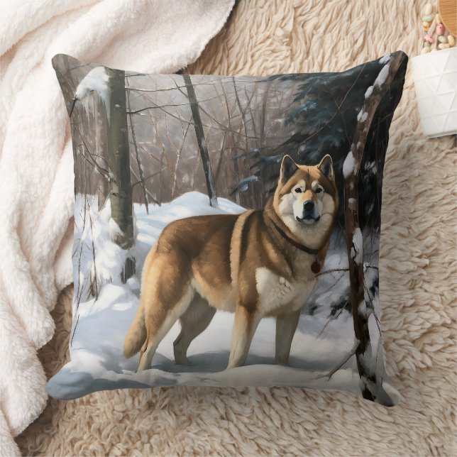 Coussin Akita Laisser Neige Noël (Couverture)