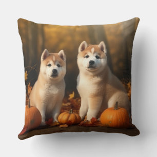 Coussin Akita Puppy Citrouille d'automne