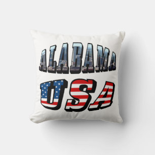 Coussin Alabama Photo et USA Flag Font
