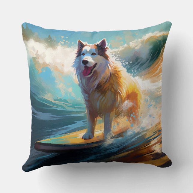 Coussin Alaskan Malamute Beach Surf Peinture (Verso)