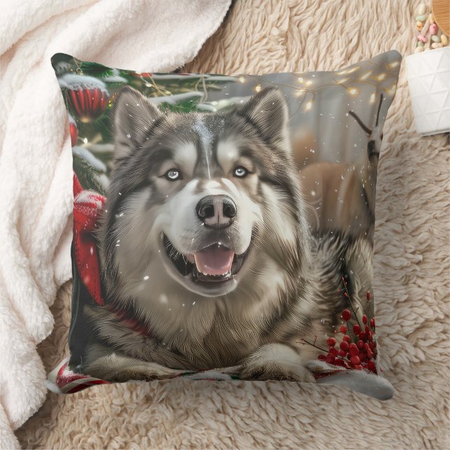 Coussin Alaskan Malamute Chien Fête de Noël (Couverture)