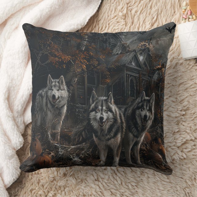 Coussin Alaskan Malamute Halloween Night Doggy Délice (Couverture)
