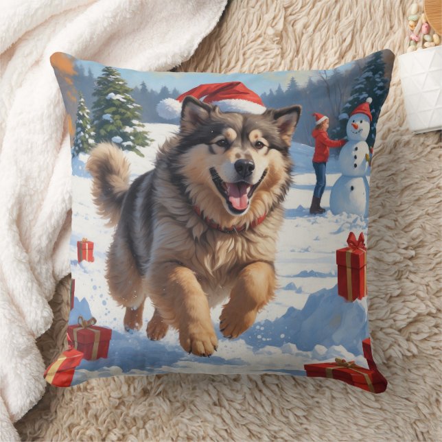 Coussin Alaskan Malamute Noël Festive Scène de neige (Couverture)