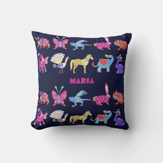 Coussin Alebrije personnalisée Animaux mexicains Art popul (Recto)