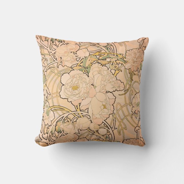 Coussin Alfonse Mucha Art Nouveau Peonies (Recto)