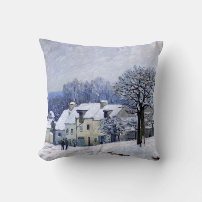 Coussin Alfred Sisley - Place Chenil à Marly, Effet Neige (Recto)