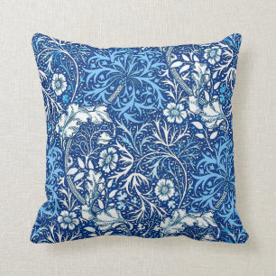Coussin Algue de Nouveau d'art florale, bleu de cobalt et