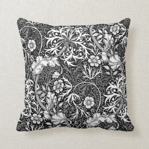 Coussin Algue de Nouveau d'art florale, noir et blanc