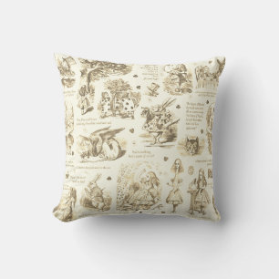 Coussin Alice au Pays des Merveilles Citations Toile Beige