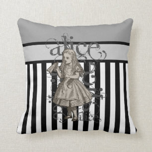 Coussin Alice dans la grunge du pays des merveilles (noir