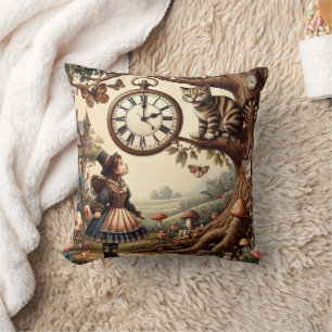 Coussin Alice et Chat du Cheshire : Fantaisie Merveilleuse