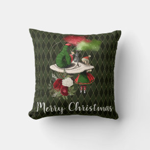 Coussin Alice et le Noël de la chenille fumeuse vert