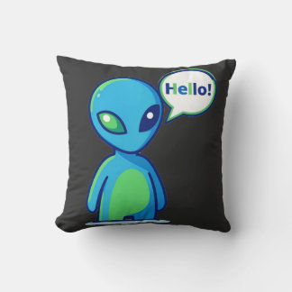 Coussin Alien bleu mignon disant bonjour