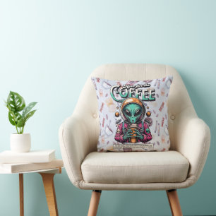 Coussin Alien ici pour l'oreiller à café Throw