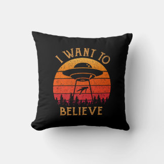 Coussin Alien vintage UFO Hunter Je veux croire Retro P