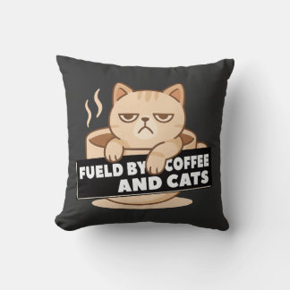 Coussin Alimenté par le café et les chats Mignon design de