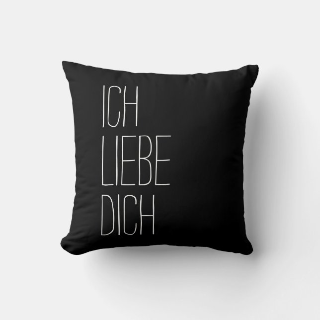 Coussin Allemand Je t'aime Ich Liebe Dich Noir et Blanc (Recto)