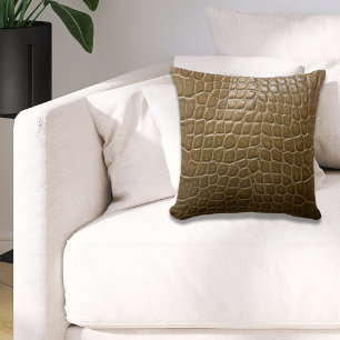 Coussin alligator beige sauvage cuir de crocodile