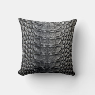 Coussin Alligator Crocodile Peau Faux Cuir noir