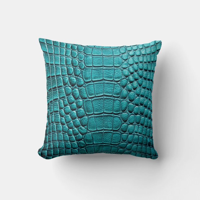 Coussin Alligator Crocodile Peau Faux Cuir Turquoise brill (Recto)
