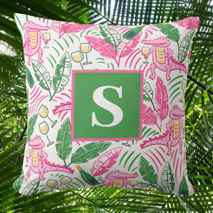 Coussin Alligator Vin rose vert Monogramme Preppy