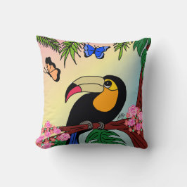 Coussin almofada Tucano tropical e borboletas esvoaçantes